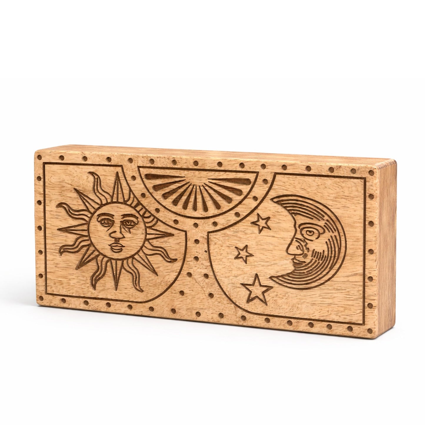 Caja de cristal tallado y piedra tallada Sol - Luna