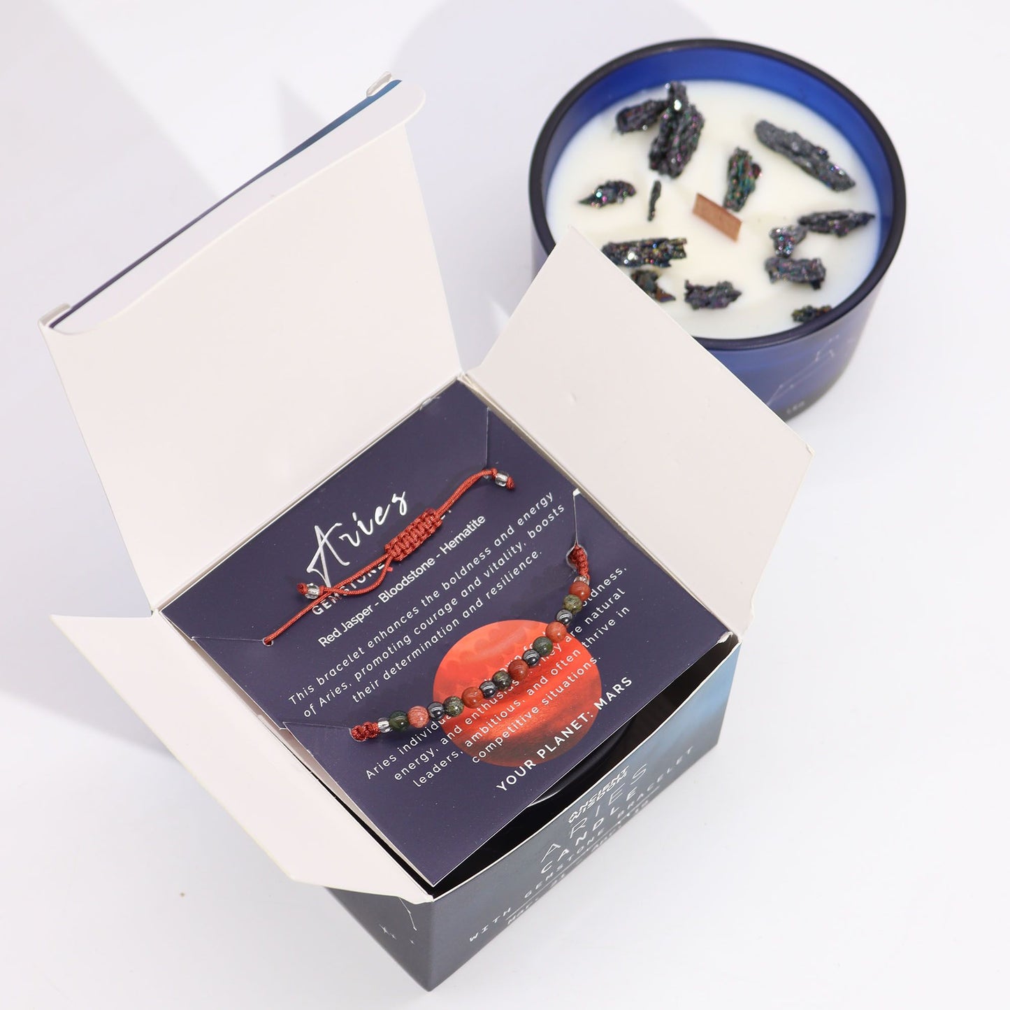 Vela de Cristal del Zodiaco con Pulsera de Piedras Preciosas - Aries