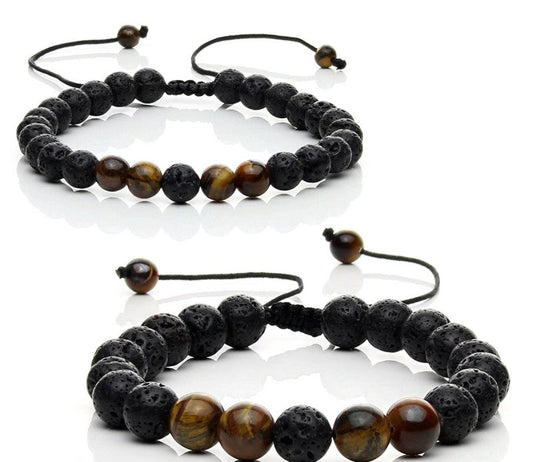 Pulsera de piedra volcánica y ojo de tigre ajustable
