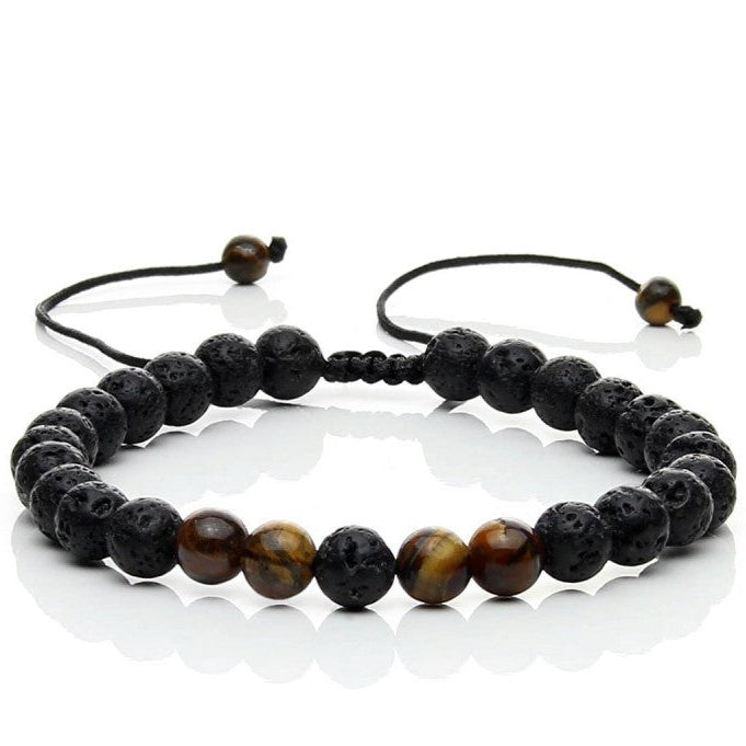 Pulsera de piedra volcánica y ojo de tigre ajustable