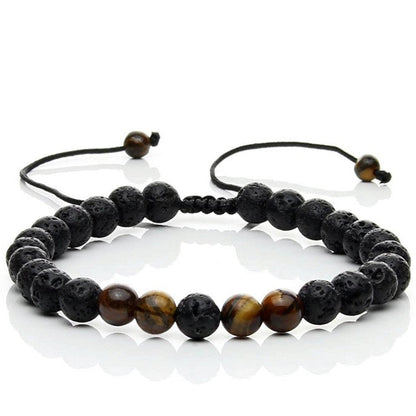 Pulsera de piedra volcánica y ojo de tigre ajustable