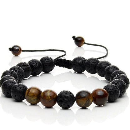 Pulsera de piedra volcánica y ojo de tigre ajustable
