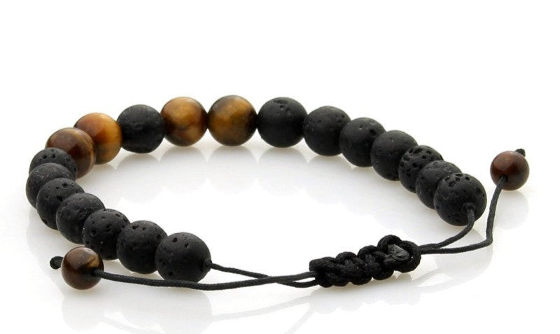 Pulsera de piedra volcánica y ojo de tigre ajustable