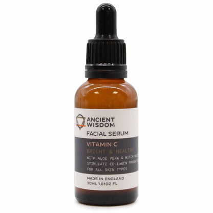 Frasco ámbar con cuentagotas de 30 ml de Sérum Facial de Vitamina C: protege la fórmula de la luz, facilita una aplicación precisa y conserva todos sus beneficios. Ideal para cuidar tu piel cada día con comodidad y estilo.